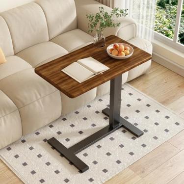 Imagem de Kasinali Mesa de cabeceira marrom com rodas ocultas, mesa de cabeceira médica ajustável pneumática de altura, mesa de cama de hospital, carrinho móvel para laptop e bandeja de rodinhas - 69,8 cm