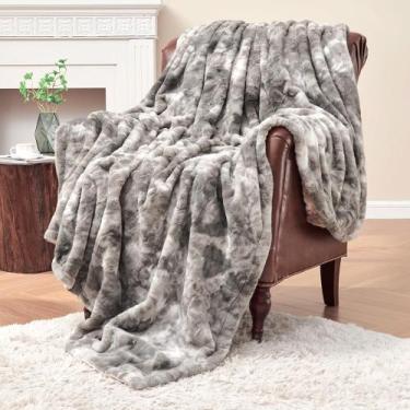 Imagem de Cobertor Krifey Faux Fur Super Soft Cozy Marbled Grey