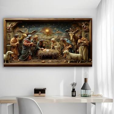 Imagem de Arte de parede em tela rústica do nascimento de Jesus - Pôster sem moldura de 30 x 61 cm - Decoração de casa e escritório para sala de estar, quarto, cozinha e café