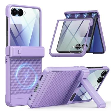 Imagem de HIERYQHE Capa magnética para Samsung Galaxy Z Flip 7 adequada para MagSafe [protetor de tela temperado embutido] [proteção de dobradiça][suporte] Capa de corpo inteiro de grau militar para Galaxy Z