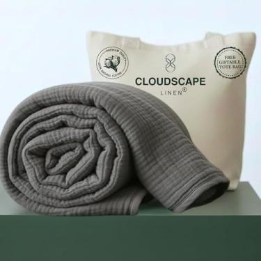 Imagem de CLOUDSCAPE LINEN Cobertor de musselina de luxo 100% algodão, tamanho Queen, 4 camadas grandes 224 x 238 cm, serve para cama de casal de até 1 ano, cobertores de inverno em camadas para cama, colcha de
