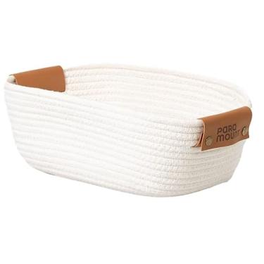 Imagem de Cesto Multiuso Organizador De Algodão Cor Branca 35x25x12cm