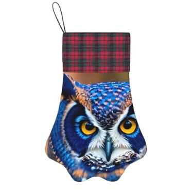 Imagem de SKKNT Coruja azul 1 impressão meias de Natal animais de estimação decoração de natal cães gatos árvore decoração doce presente conveniente