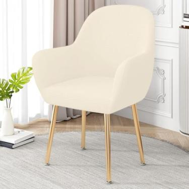 Imagem de Capa de cadeira curvada à prova d'água, capas de cadeiras de jantar com destaque, protetor de cadeira removível, ajuste universal, para sala de jantar, escritório, decoração de casa, branco arroz||