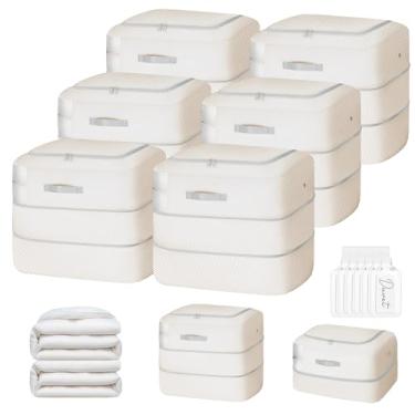 Imagem de Easortm Bolsa de armazenamento para edredom – Sacos de armazenamento de grande capacidade de 110 L, 2 camadas, organizador de autocompressão, com economia de espaço, sacos de compressão laváveis para