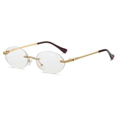 Imagem de Óculos de sol vintage oval sem aro, masculino, armação pequena, azul, fashion, redondo, feminino, metal, dourado, uv400, sem moldura (4)