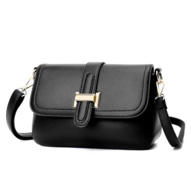 Imagem de Movefad Bolsa tiracolo feminina de couro PU com fivela dourada, bolsa de ombro pequena chique, bolsa leve com vários bolsos, Preta (2671)