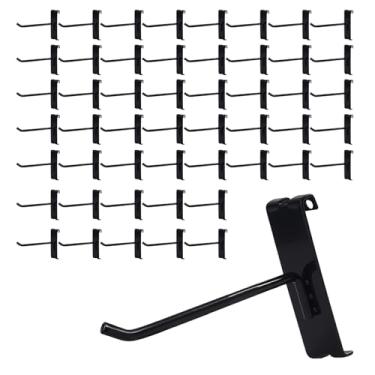 Imagem de NEESEEYEE Ganchos de parede de 10 cm, 50 peças de ganchos de exibição pretos resistentes para painéis de parede de grade, acessório de parede de grade para loja de varejo, estroboscópio doméstico