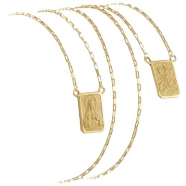 Imagem de Escapulário Unissex Ouro 18K 750 Corrente Tijolinho 60 cm São Jorge e Sagrado Coração de Jesus Medalhas 8x12 mm Certificado