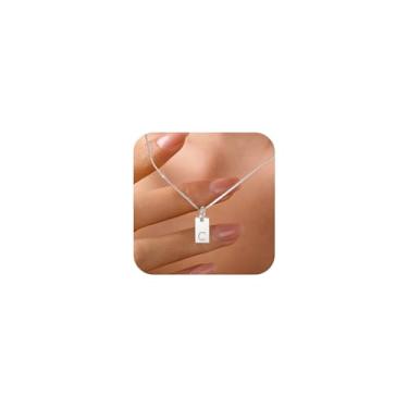 Imagem de LOVECOM Colar feminino banhado a ouro 14 k com inicial delicada, prata esterlina S925, pingente quadrado com nome A-Z, etiqueta inicial personalizada, colar de corrente com berloque, joias, presentes