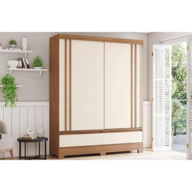 Imagem de Guarda Roupa Solteiro 2 Portas De Correr E 2 Gavetas C/ Pés Briz B373 Flex Nature/off White Ou Preto - Henn