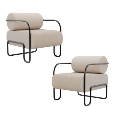 Imagem de Kit 02 Poltronas Decorativas Orgânica Living Miska Linho Bege - Desk Design