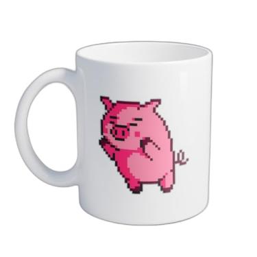 Imagem de Caneca Xícara de Café Porcelana 300ml Pixel Art Ilustração Porquinho Rosa