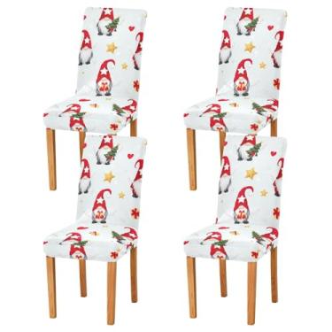 Imagem de Lindas capas de cadeira de sala de jantar com estrelas de gnomos de Natal, removíveis, laváveis, conjunto de 4 para festa em casa, hotel, cerimônia de casamento