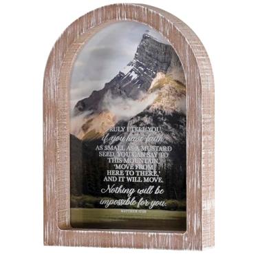 Imagem de Dicksons Decoração de parede cristã inspiradora para pendurar na parede rústica com janela arqueada 23 x 33 cm vidro com moldura de madeira envelhecida Montanha If You Have Faith