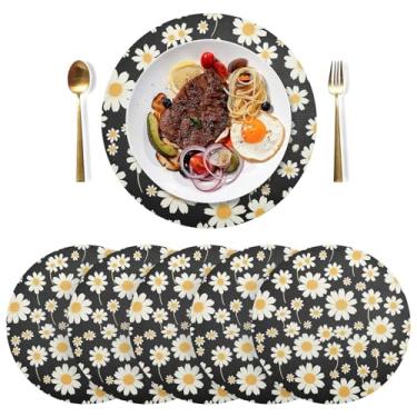 Imagem de Jogo americano Margaridas preto para mesa de cozinha, conjunto de 6 tapetes de cozinha de PVC, 38 cm, tapetes laváveis para festa de Natal