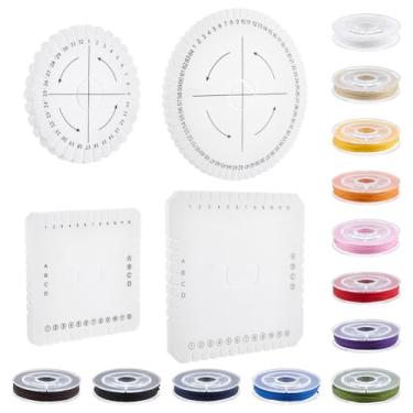 Imagem de FINGERINSPIRE 4 peças Kumihimo Disk Bracelet Making Tools Round Square Friendship Bracelet Disc com 12 rolos, 12 cores, fio de nylon, faça você mesmo, pulseira de tear para pulseiras de contas, kit de