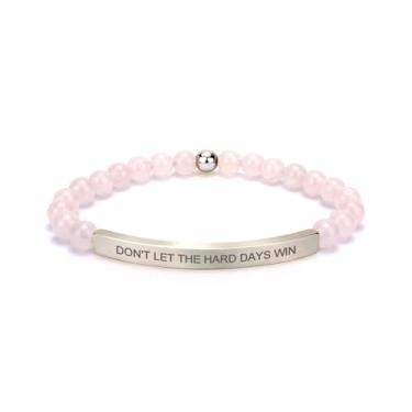 Imagem de cusurlove Pulseira feminina inspiradora de quartzo rosa, banhado a ouro 18K, joia de fé, bíblia religiosa cristã, presente para encorajamento, amor e força, Medium, Cristal, Sem Pedra Preciosa