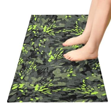 Imagem de TSENQUE Tapete de banheiro geométrico verde vívido camuflado tapete de cozinha absorvente tapete de porta de entrada lavável tapete de banheiro antiderrapante para casa e cozinha, 99 cm x 51 cm