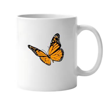 Imagem de Caneca Branca com Borboleta Monarca, Design Laranja e Preto, Cerâmica (5, Branco, Pequeno)