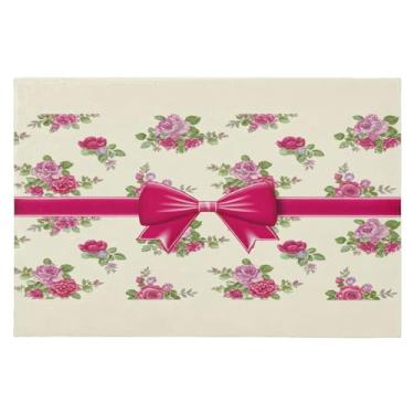 Imagem de Wassud Padrão floral com tapete de porta de laço 61 x 89 cm, tapete de área lavável antiderrapante com suporte de borracha, tapete macio e macio para sala de estar, quarto, entrada, entrada