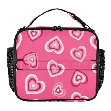Imagem de Joisal Lancheira retrô concêntrica rosa de coração para mulheres, meninas, lancheira masculina e infantil, lancheira para trabalho e alimentos macios, isolada para escola