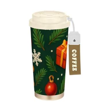 Imagem de Linda caneca de Natal verde gengibre, café 40 ml com canudo e tampa, copos de parede dupla isolados a vácuo com revestimento cerâmico para escritório, escola, festa, acampamento