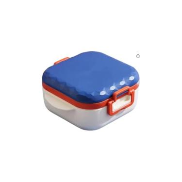 Imagem de Marmita Organizadora Prática, Azul, com 2 Potes Empilháveis e Divisórias, Talheres Reutilizáveis, 21x12x5,5cm e 20x11x4cm, para Refeições, Trabalho, Academia