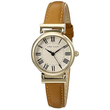 Imagem de Anne Klein Relógio feminino com pulseira de couro, Marrom/dourado, AK/2246CRHY
