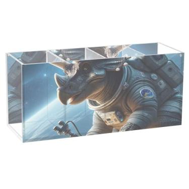 Imagem de TSENQUE Porta-lápis de mesa engraçado astronauta dinossauros bonito floral arte marcador de acrílico copo de papelaria para suporte de canetas