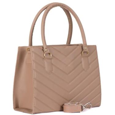 Imagem de Bolsa Feminina de Couro Sintético, Design Chevron Acolchoado, Alça de Ombro Removível (Nude)