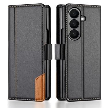 Imagem de Capa carteira de couro de luxo para Samsung Galaxy Z Fold 7 5g Flip (para Z Fold 3/preta)