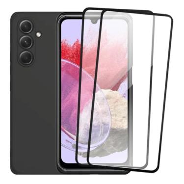 Imagem de Kit 2 Películas de Vidro 3D e Capa Protetora Preta Aveludada para Samsung Galaxy M34, Proteção Completa