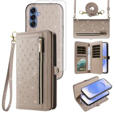 Imagem de Asuwish Capa de telefone para Samsung Galaxy S25 5G Carteira com zíper destacável com protetor de tela transversal alça de cordão Bling compartimentos para cartão de crédito S25Edge 25S S 25 25Edge