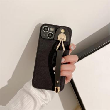 Imagem de IRTGFG Capa de couro luxuosa com alça de pulso e textura para iPhone 16, capa traseira à prova de choque (para iPhone 16/1)