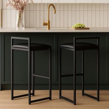 Imagem de Kit 2 Banqueta Alta Cozinha Balcão Gourmet Bar material sintético Banc