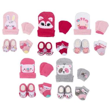 Imagem de 5 Kit Maternidade Bebê Recém-Nascido Menina Toucas Luvas Meias e Pantu