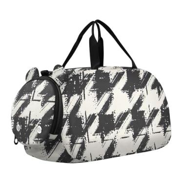 Imagem de Bolsa de viagem para meninos, bolsa de viagem para meninas, bolsa de viagem para academia, mochila infantil, Pincel Grunge Houndstooth Preto, Clássico