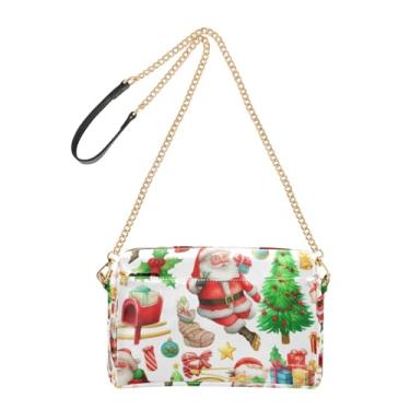 Imagem de Joitme Bolsa de ombro feminina com desenho transversal de Natal Papai Noel fofa bolsa de celular com alça de corrente bolsa de ombro de couro PU