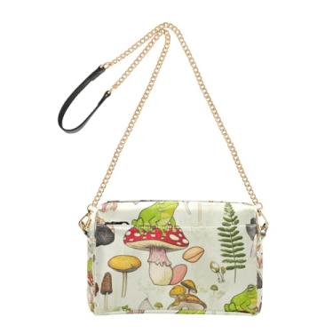 Imagem de Linda bolsa feminina cogumelo sapo verde bolsa transversal para celular linda bolsa de ombro de couro PU alça de corrente
