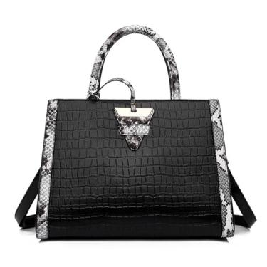 Imagem de JESSWOKO Bolsa feminina de couro vegano de luxo bolsas femininas grandes bolsas transversais bolsas de designer para mulheres, Preto e pele de cobra, Large