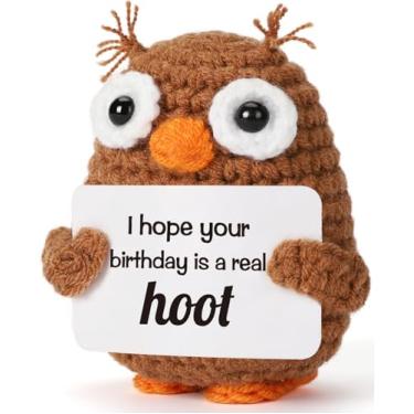 Imagem de Presentes engraçados de aniversário de coruja de crochê para mulheres e homens, melhor amiga, colega de trabalho, irmã, mãe, escritório, decoração de casa, quarto, estante de livros, alívio de