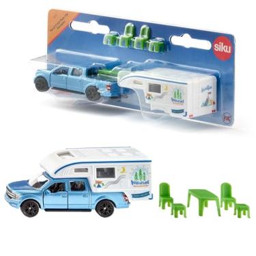 Imagem de siku 1693, Ford F150 Pick-Up Camper, metal/plástico, azul/branco, cadeiras, banco e mesa, toldo extensível