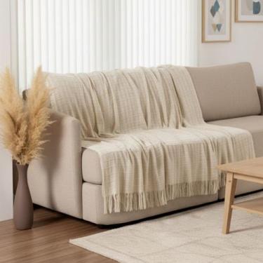 Imagem de Manta para Sofá Xale com Franja 2,40m Tricot Tear Mineiro 100% Algodão