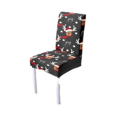 Imagem de Capas De Cadeira De Natal Com Padrão De Rena 4/6 Peças Fáceis De Remov