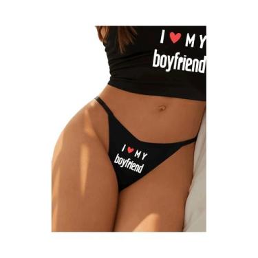 Imagem de Calcinha G-string Feminina Estilo Cheeky Com Estampa 'Eu Amo Meu Namor