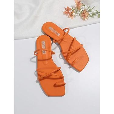 Imagem de Sandálias femininas cruzadas com tiras rasteiras anel, tanga de verão, casual, sandálias deslizantes, Laranja, 36