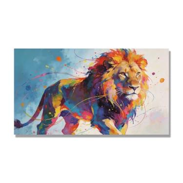 Imagem de NHLDZYH Respingo de tinta leão pintura em tela abstrata arte animal mural vívido chama a atenção para sala de estar decoração de casa moderna. A116. 70 x 125 cm. Apenas tela