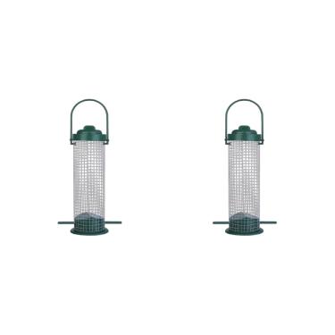 Imagem de 2 peças de alimentador de pássaros de tubo de malha de metal para pendurar ao ar livre, alimentadores de pássaros à prova de mastigação de esquilos para fora, à prova de ferrugem, fácil de recarregar
