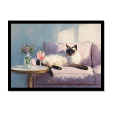Imagem de Gato preto com estampa de arte de Martini fofo gato peculiar coquetel bar decoração moderna casa cozinha arte de parede pintura em tela pôster estética (SKU7,12x45,7 cm = (30 x 45 cm), moldura preta)